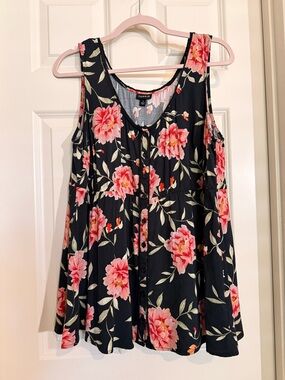torrid Black Tank with Pink Floral Buttons